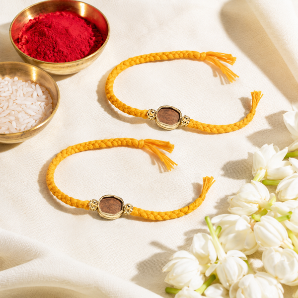 Yellow Enamel Bandhan Rakhi For Bhaiya (Set of 2)