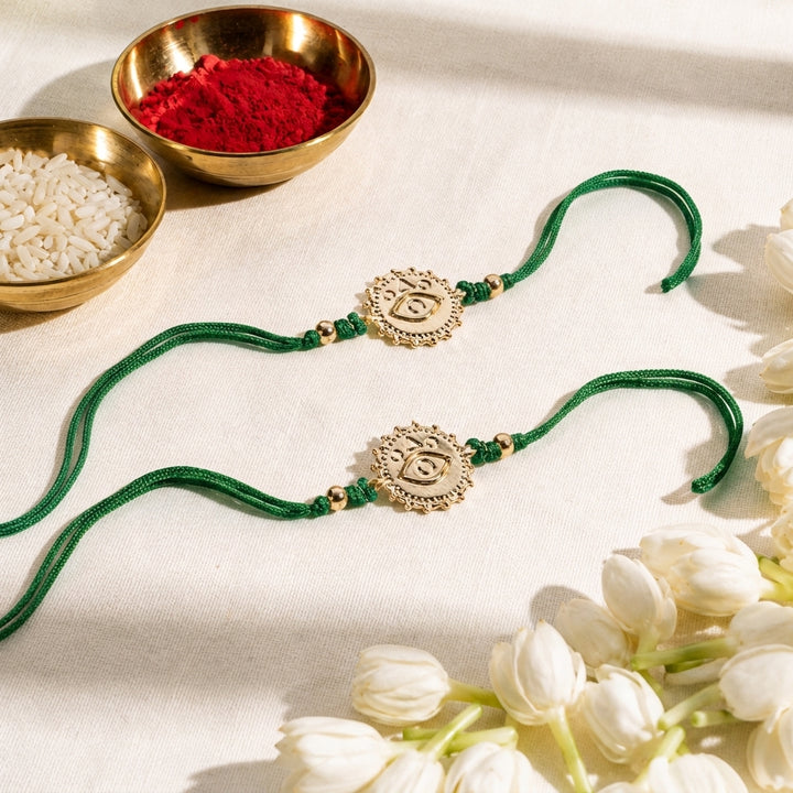 Evil Eye Nazar Green Bandhan Rakhi For Bhaiya (Set of 2)