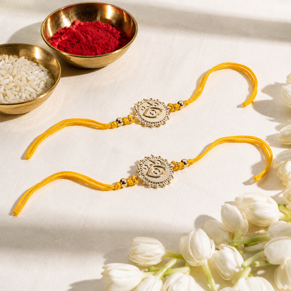 Evil Eye Nazar Yellow Bandhan Rakhi For Bhaiya (Set of 2)