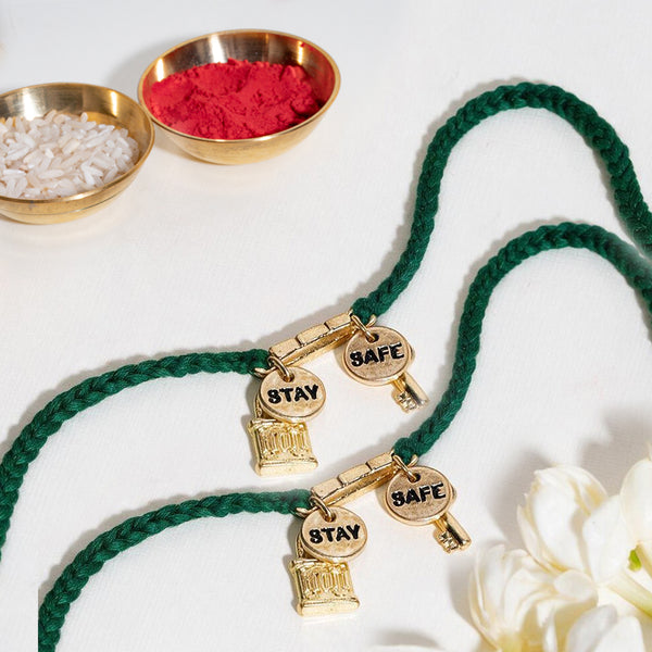 Raksha Kavach Teal Rakhi For Bhaiya (Set of 2)
