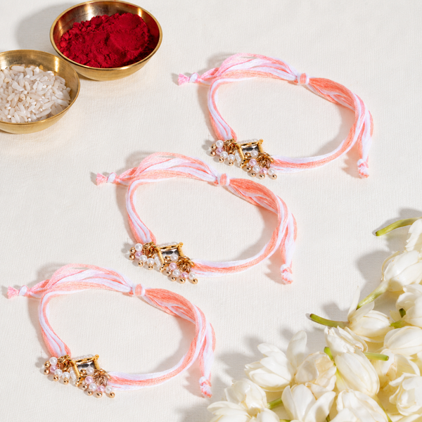 Pearly Kundan Bandhan Rakhi For Bhaiya (Set of 3)
