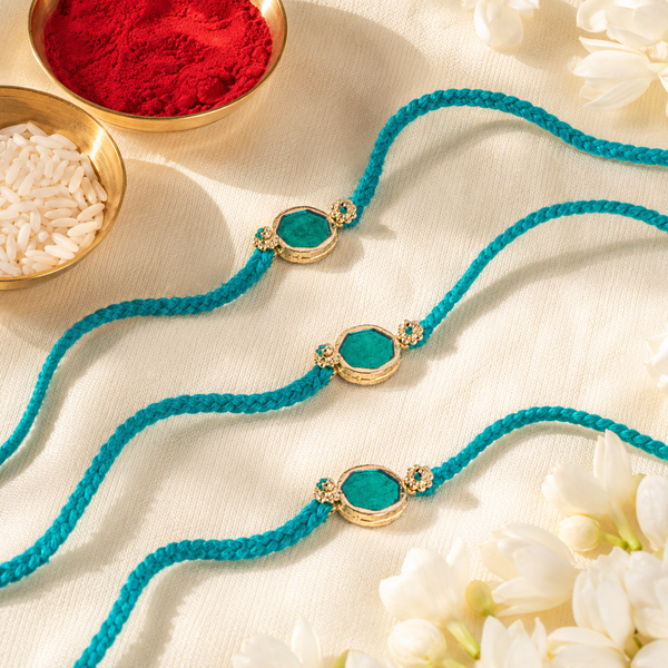 Turquoise Enamel Bandhan Rakhi For Bhaiya (Set of 3)