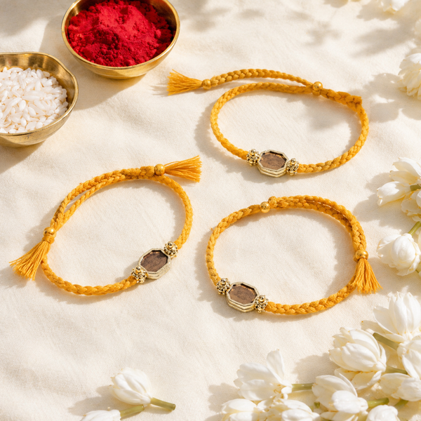 Yellow Enamel Bandhan Rakhi For Bhaiya (Set of 3)