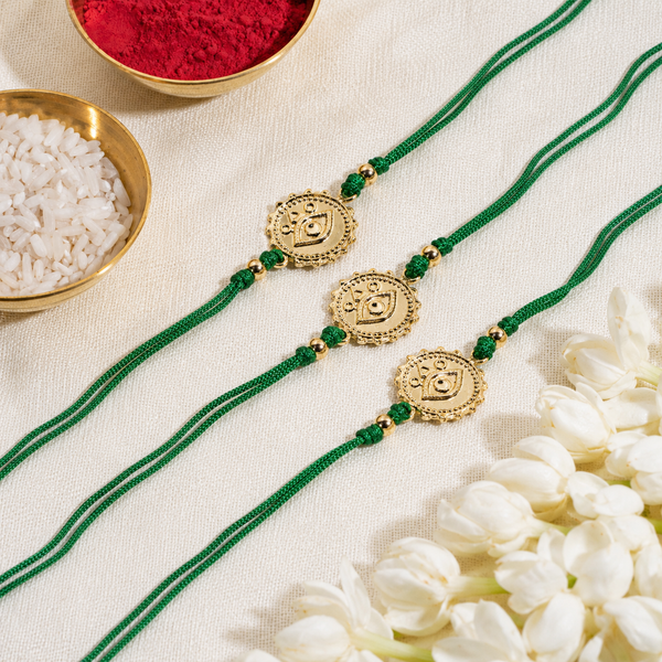 Evil Eye Nazar Green Bandhan Rakhi For Bhaiya (Set of 3)