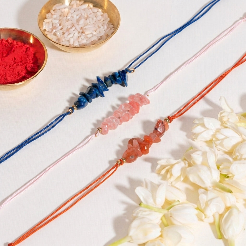 Colourful Stone Rakhi Combo for Bhaiya