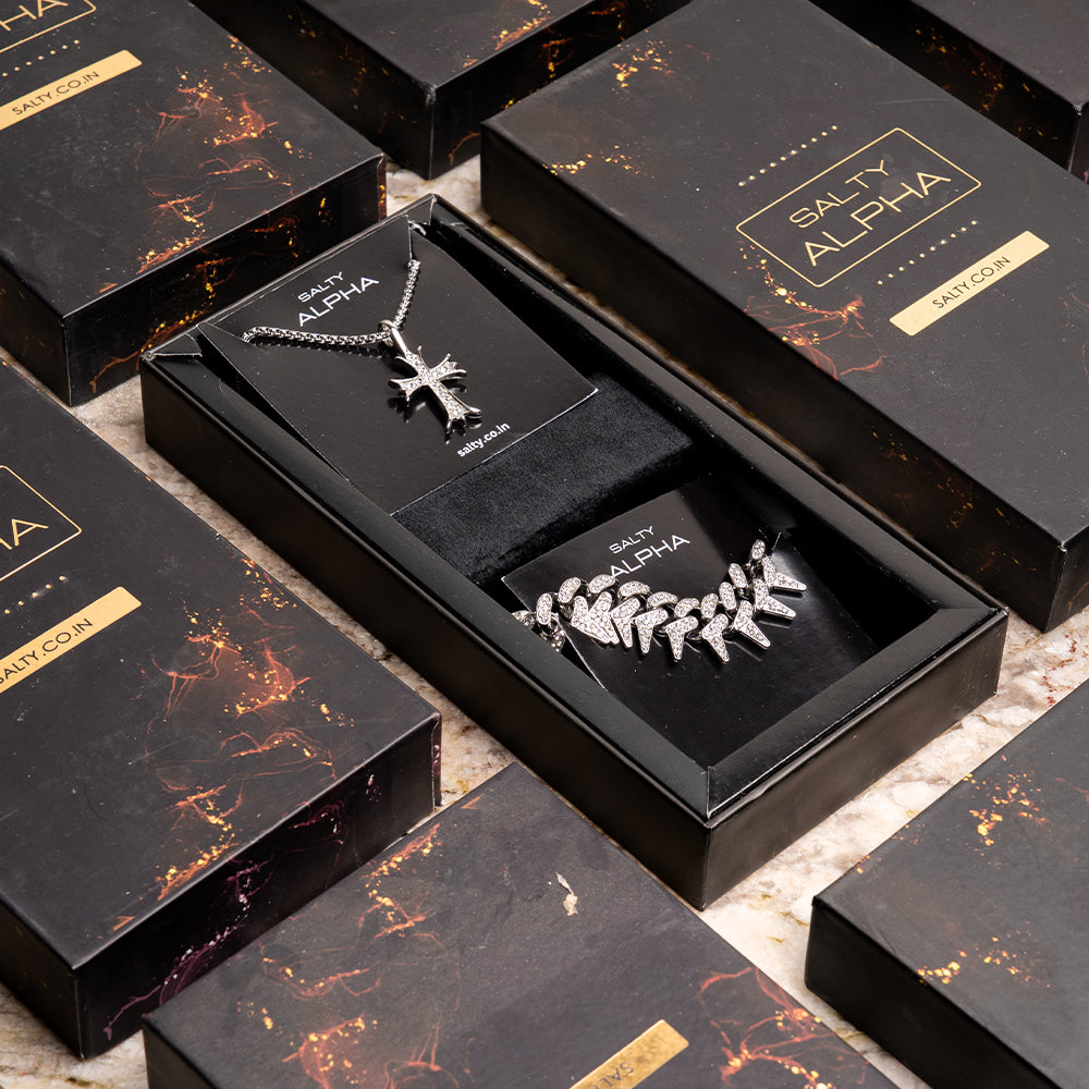 Gothic Thorns Bracelet with God Bless Charm Chain Set