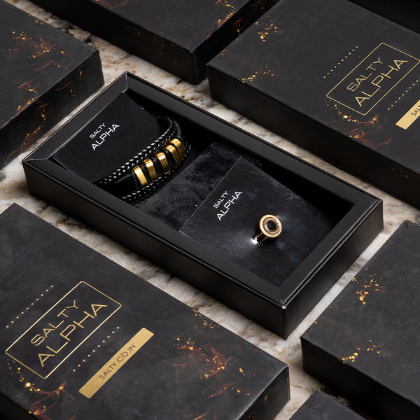 Urban Nomad Leather Bracelet with Mystic Eclipse Ring Set