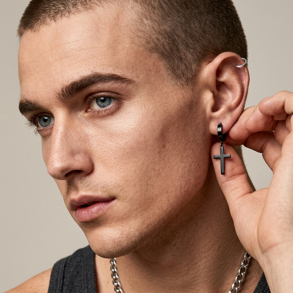 Cross Black Earrings