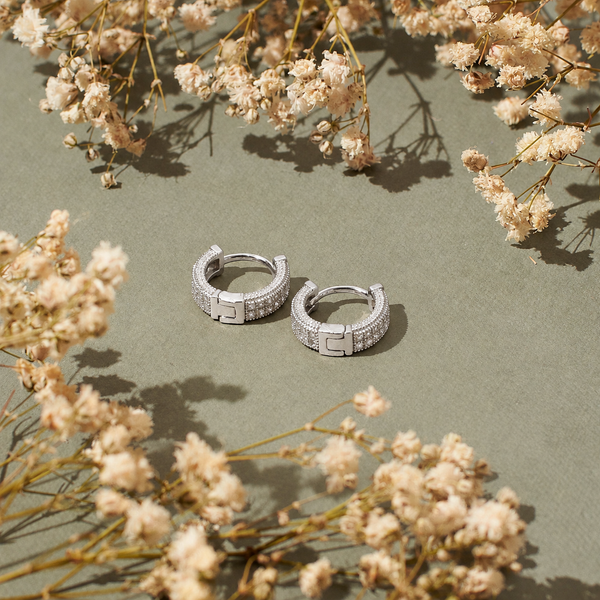 Diamond Dust Hoop Earrings - Silver