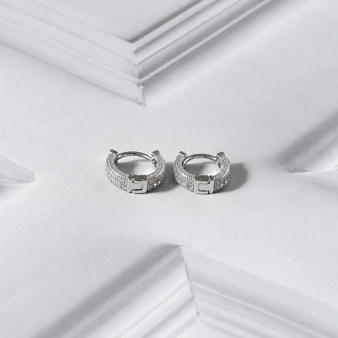 Diamond Dust Hoop Earrings - Silver