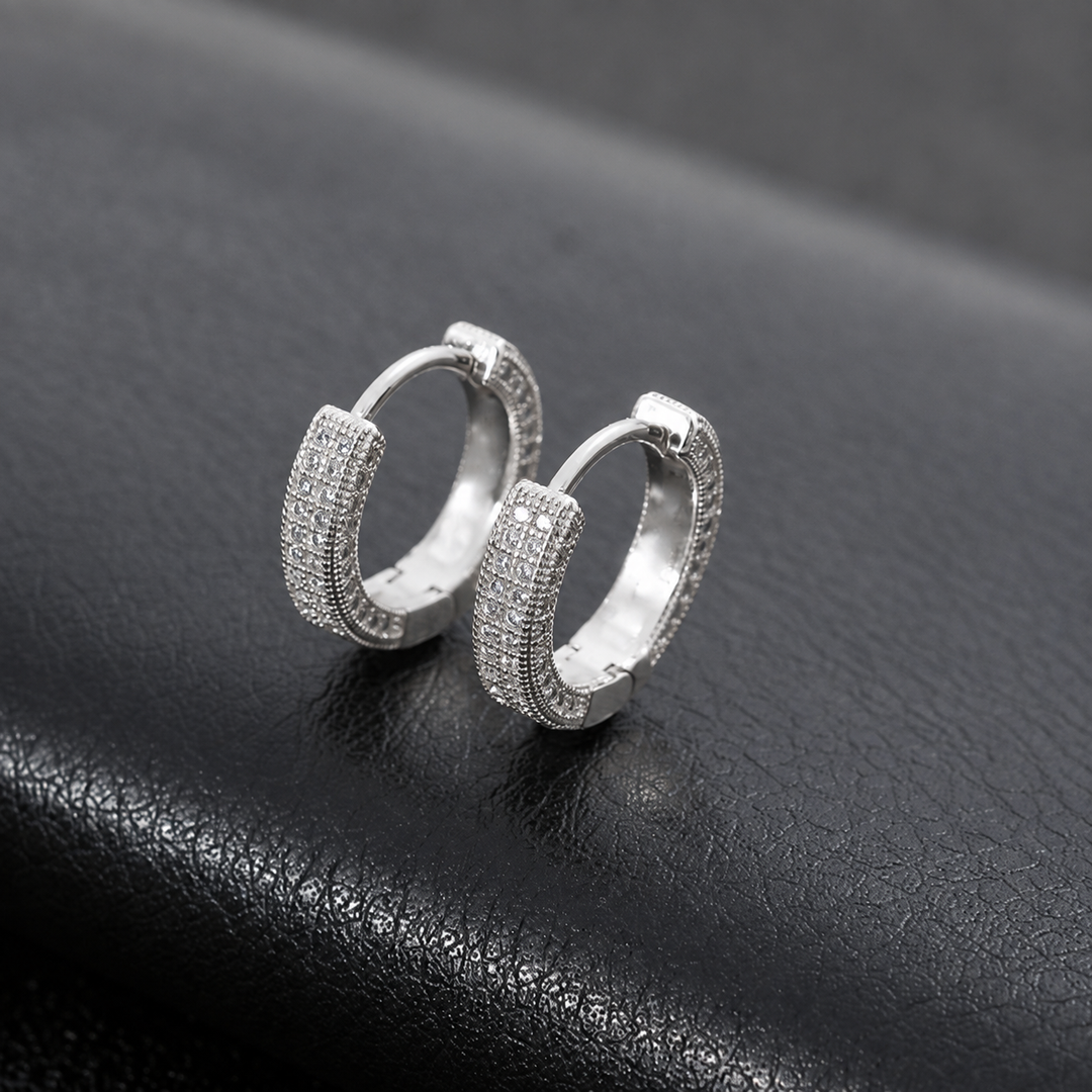 Diamond Dust Hoop Earrings - Silver