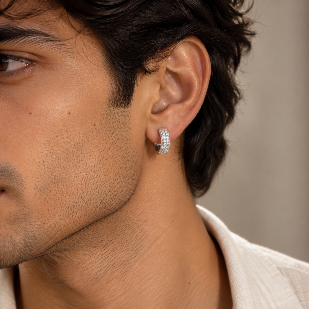 Diamond Dust Hoop Earrings - Silver