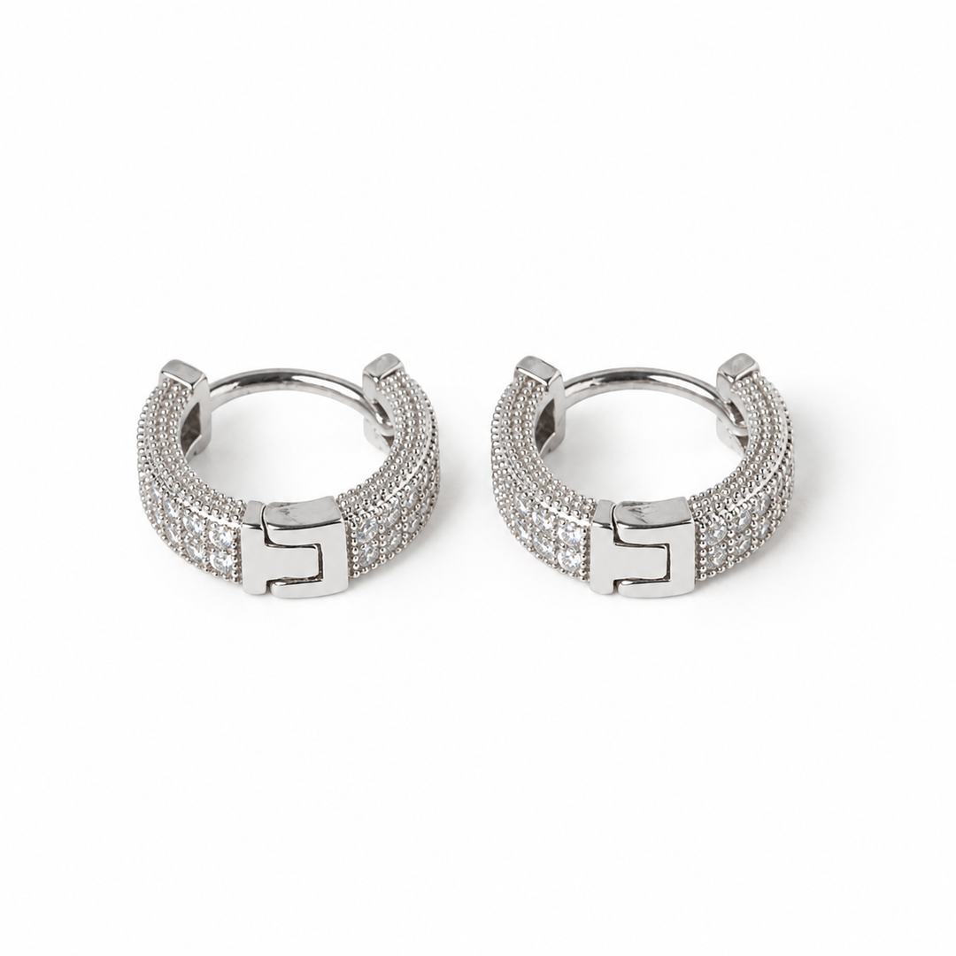 Diamond Dust Hoop Earrings - Silver