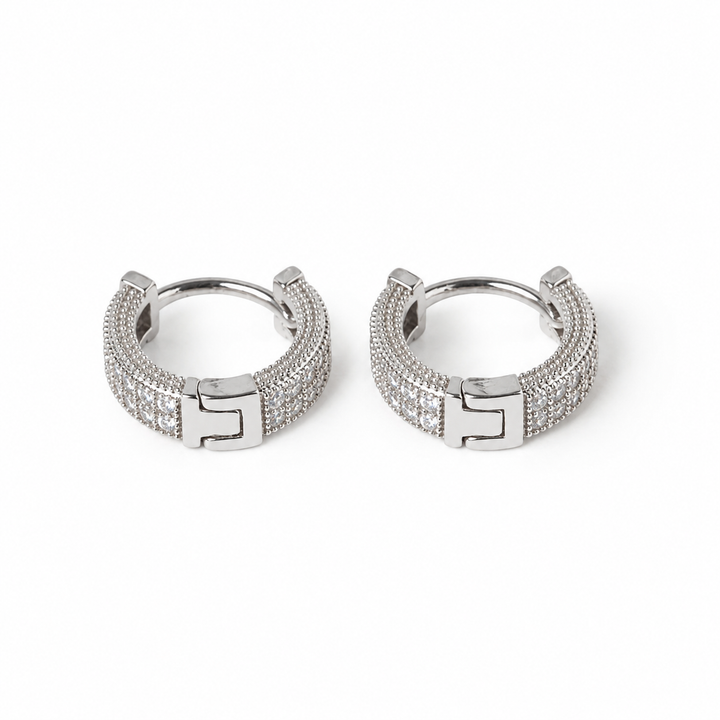 Diamond Dust Hoop Earrings - Silver