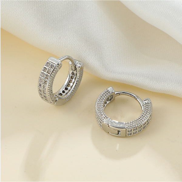 Diamond Dust Hoop Earrings - Silver
