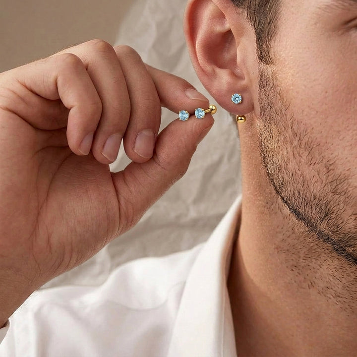 Atlas Stone Golden Stud Earrings | Salty
