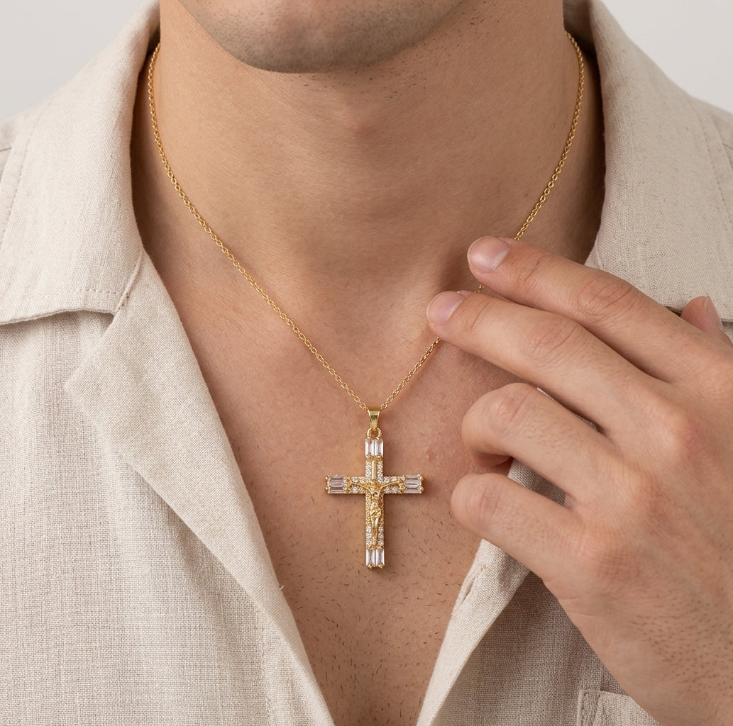 Crystal Cross Of Light Necklace - Gold