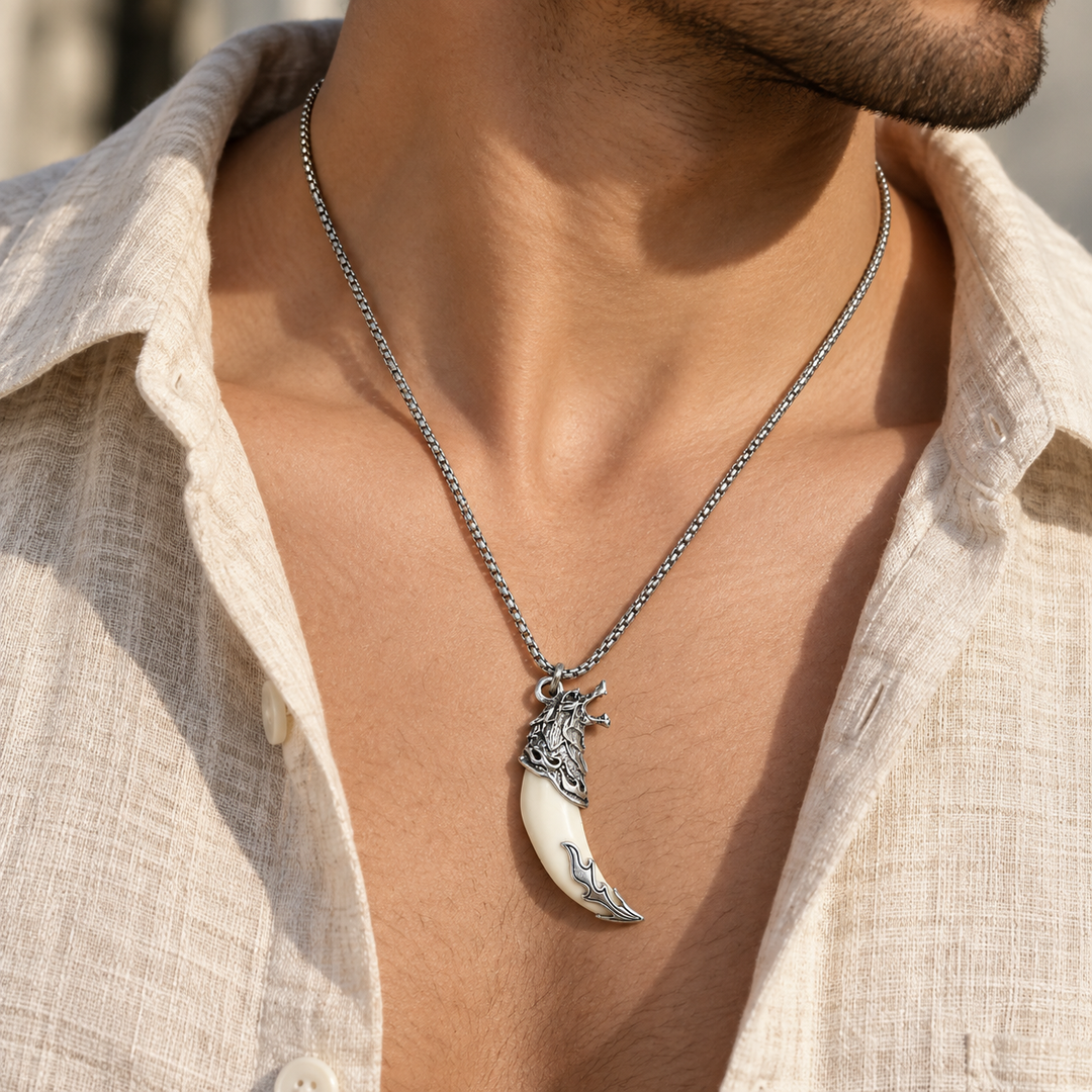 White Lion Teeth Locket