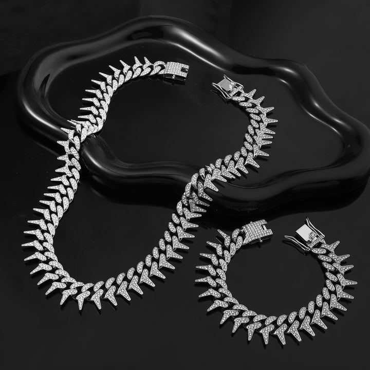 Gothic Thorns Necklace and Bracelet Set - Silver