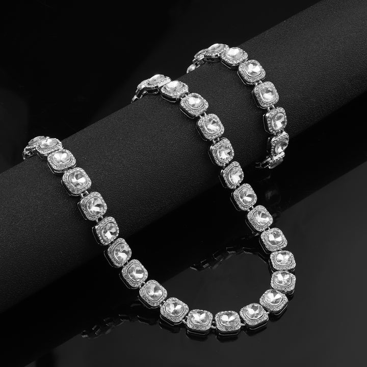 Clavicle Diamond Necklace and Bracelet Set - Silver