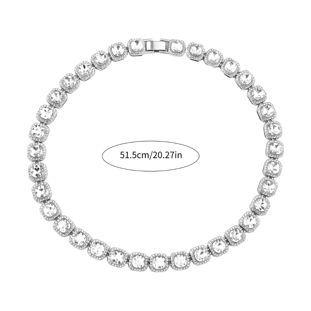 Clavicle Diamond Necklace and Bracelet Set - Silver