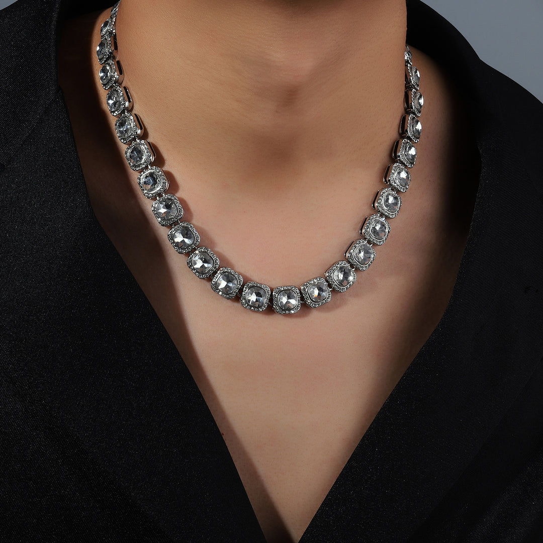 Clavicle Diamond Necklace and Bracelet Set - Silver