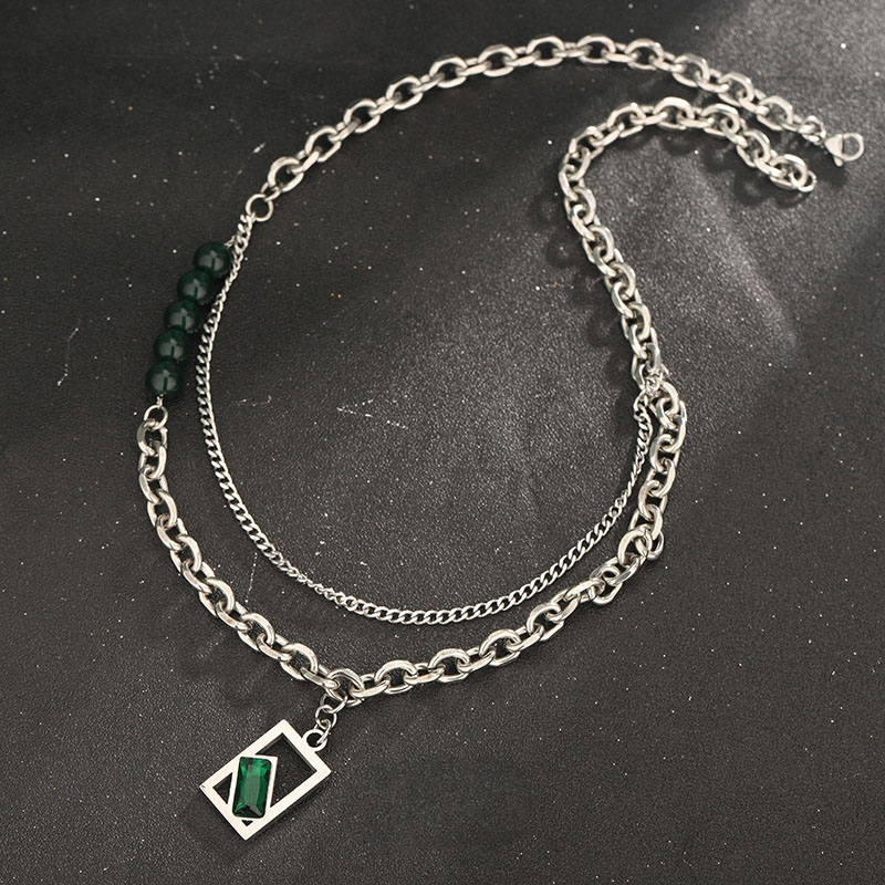 Verde Geometric Pendant Necklace with Layered Chain | Salty