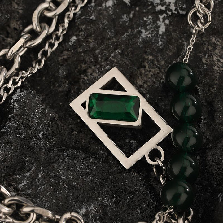 Verde Geometric Pendant Necklace with Layered Chain | Salty