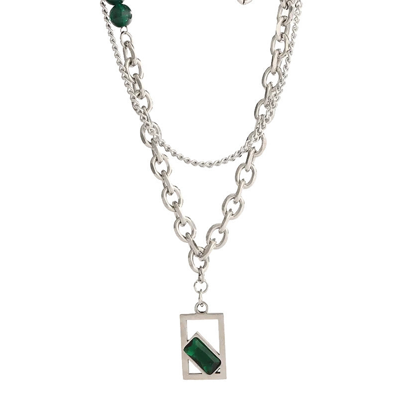 Verde Geometric Pendant Necklace with Layered Chain | Salty