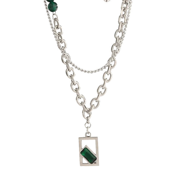 Verde Geometric Pendant Necklace with Layered Chain | Salty