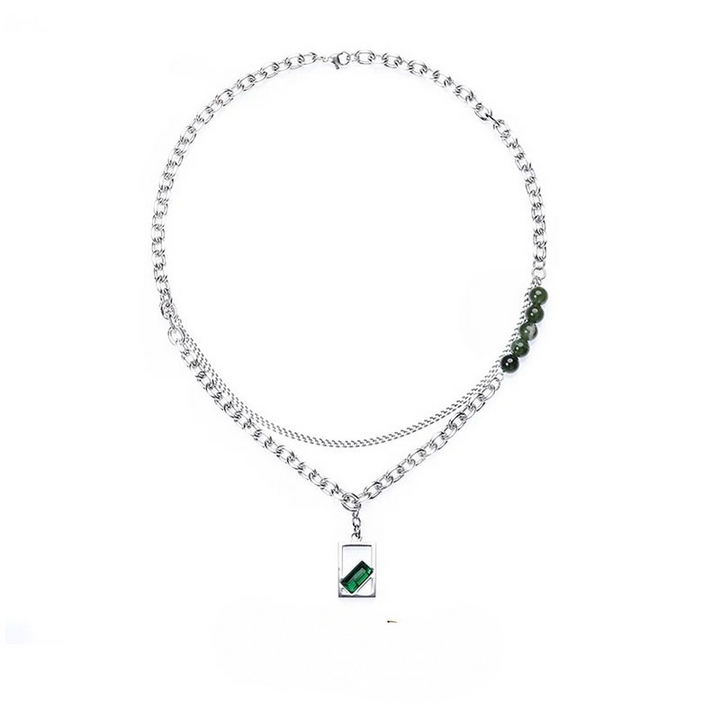 Verde Geometric Pendant Necklace with Layered Chain | Salty