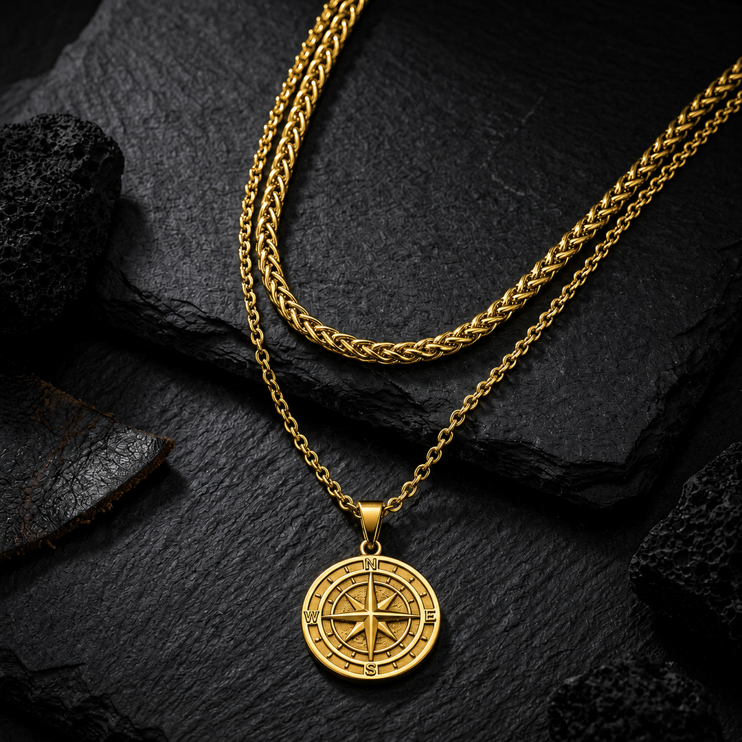 Voyager Compass Pendant Necklace - Gold