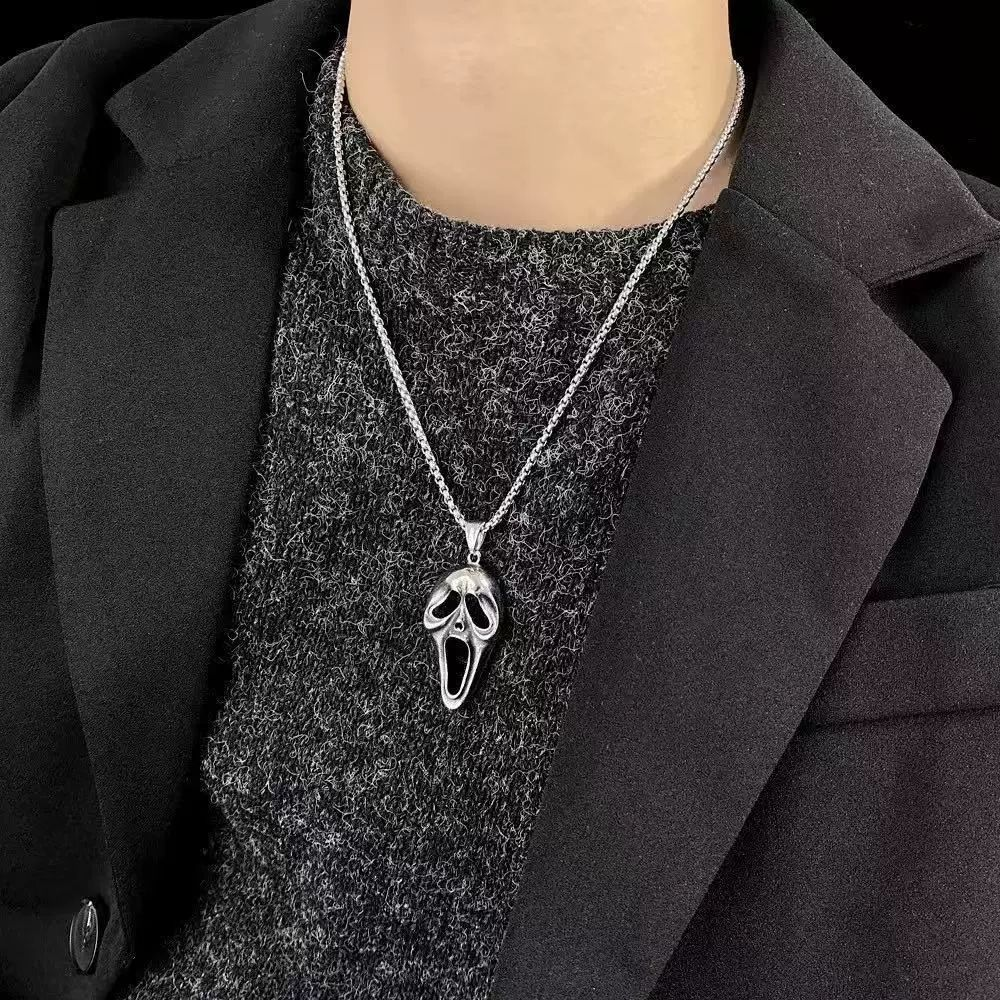 Scream Mask Silver Necklace