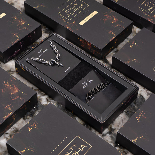 Midnight Argent Mens Bracelet & Necklace Combo