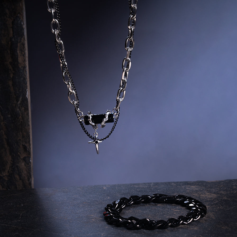 Midnight Argent Mens Bracelet & Necklace Combo