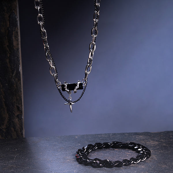 Midnight Argent Mens Bracelet & Necklace Combo