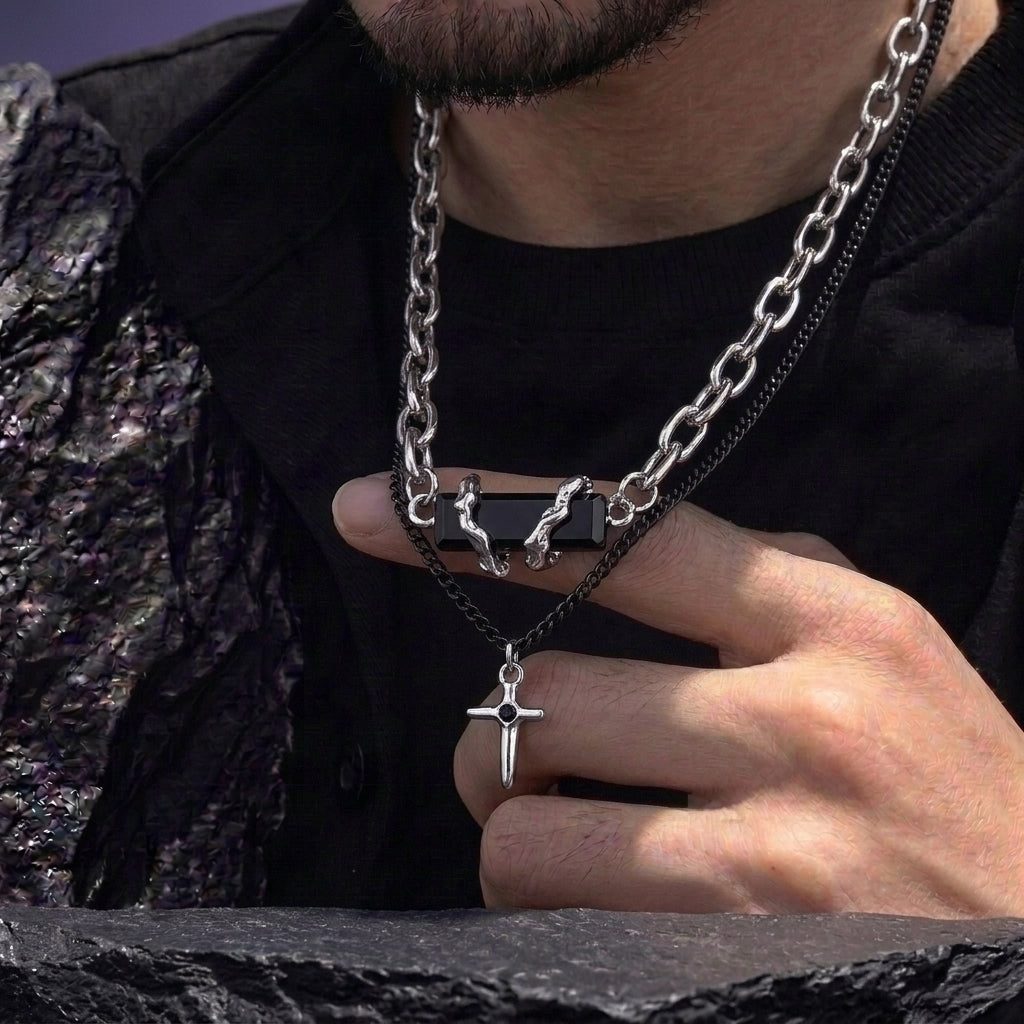 Midnight Argent Mens Bracelet & Necklace Combo