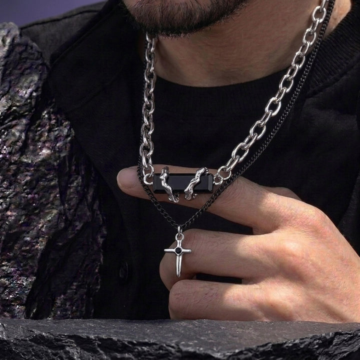 Midnight Argent Mens Bracelet & Necklace Combo