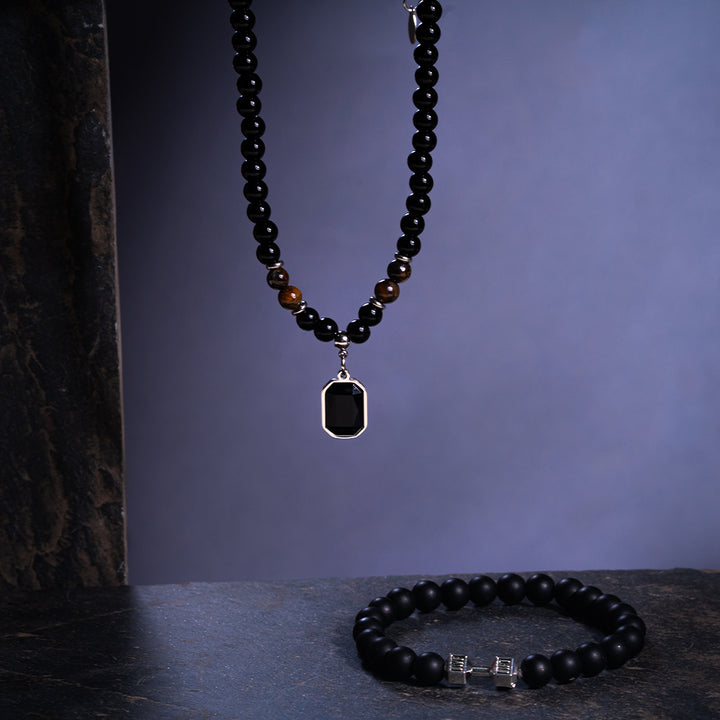 Obsidian Edge Mens Nacklace & Bracelet Combo