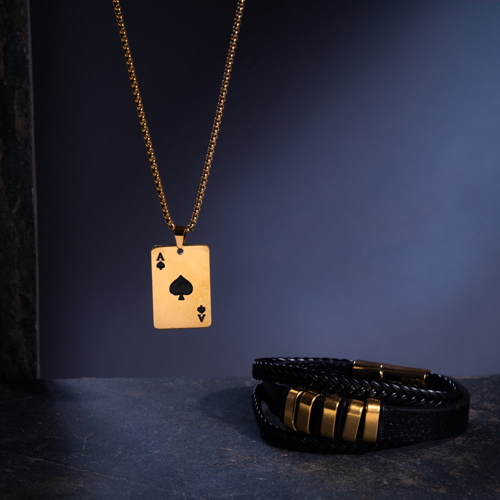 Blaze Black Monarch Mens Chain & Bracelet Combo