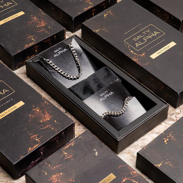 Classic Silver Chain with Braided Chain Bracelet Set