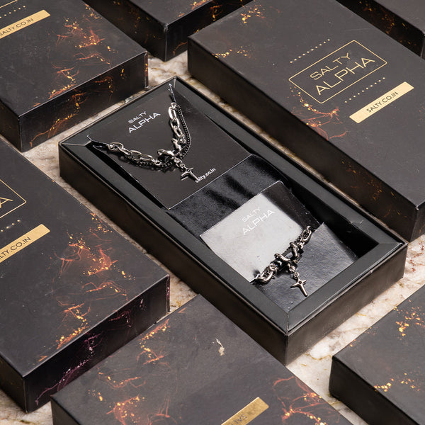 Dual Rugged Cross Chain with Matching Bracelet Set