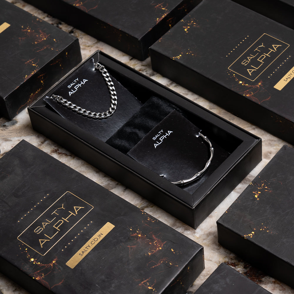 Cuban Link Chain with Minimal Vagabond Cuff Bracelet Set