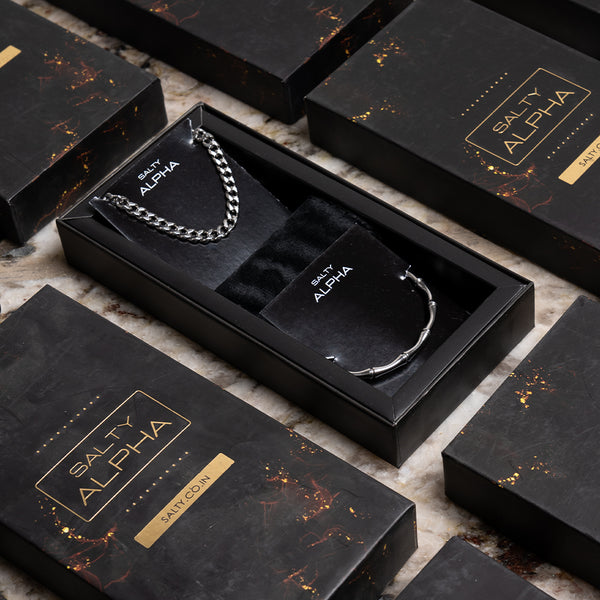 Cuban Link Chain with Minimal Vagabond Cuff Bracelet Set