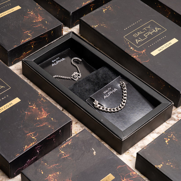 Cuban Link Chain with Auspicious "OM" Bracelet Set