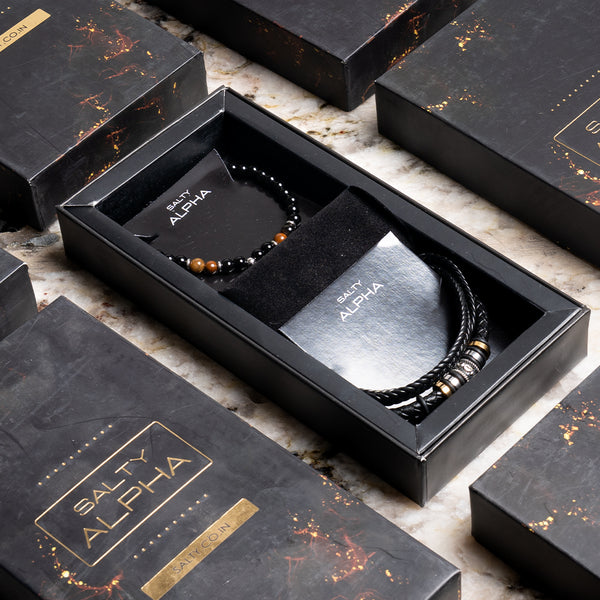 Black Magic Beads Necklace with Stavros Ethnic Style Bracelet Set