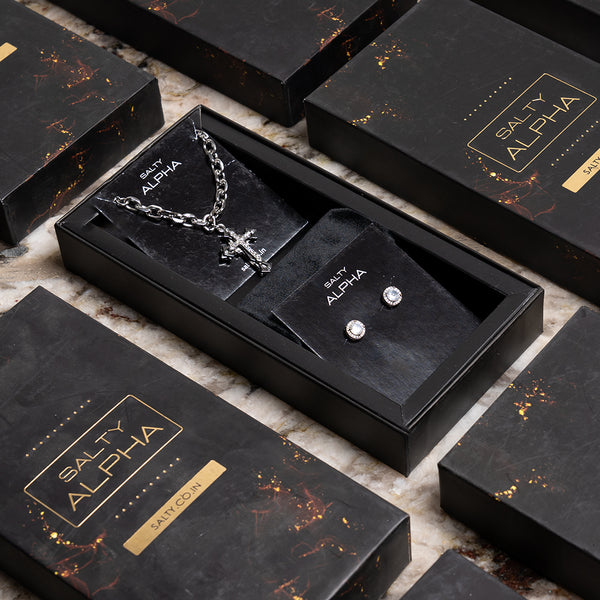 Divine Cross Pendant Necklace with Classic Crystal Stud Earrings Set