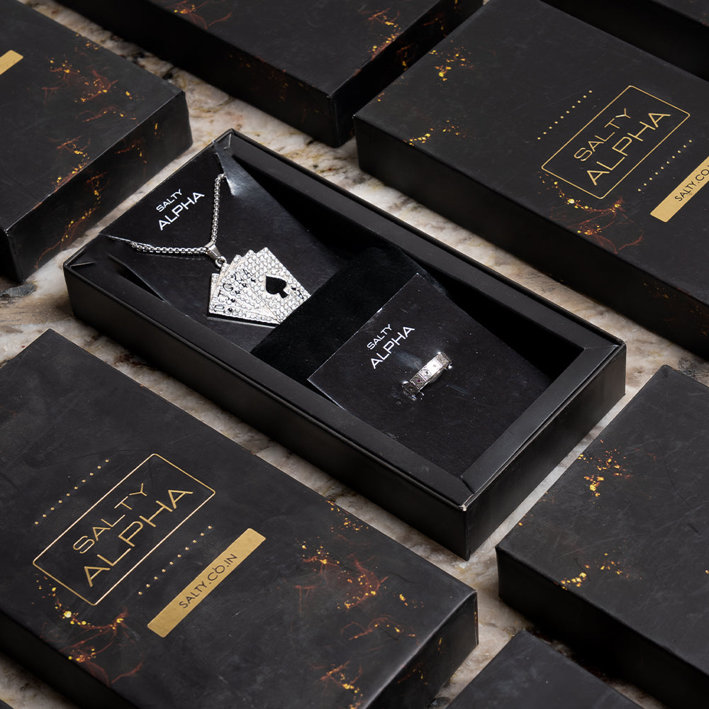 Royal Flush Pendant Necklace with Poker Style Bracelet Set