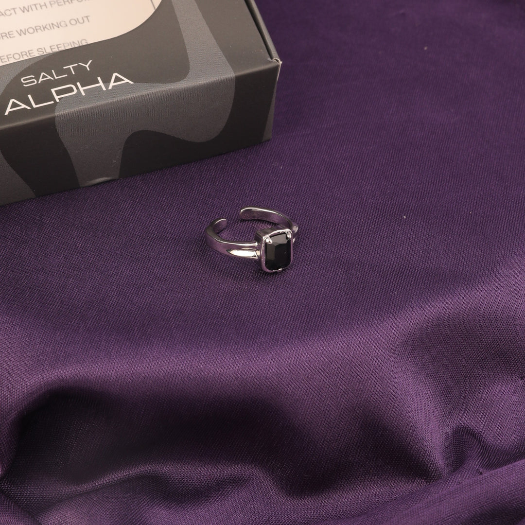Gothic Square Black Stone Ring - Salty Accessories