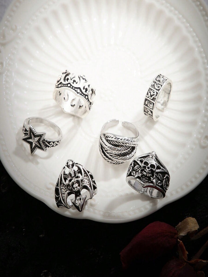 Set of 6 Gothic Rings - Salty Accessories